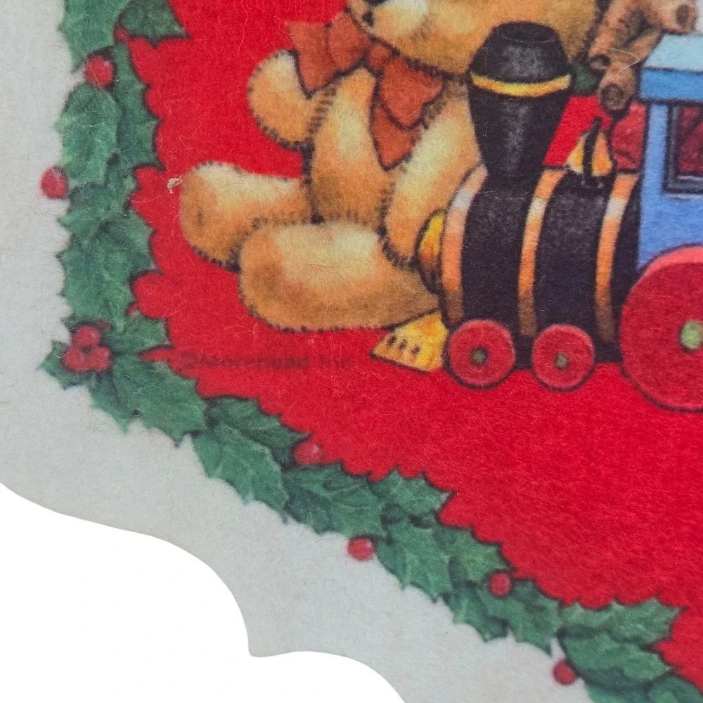 Vtg 80s Morehead Inc Santa with Christmas Toys Felt Banner Wall Hanging 21x12